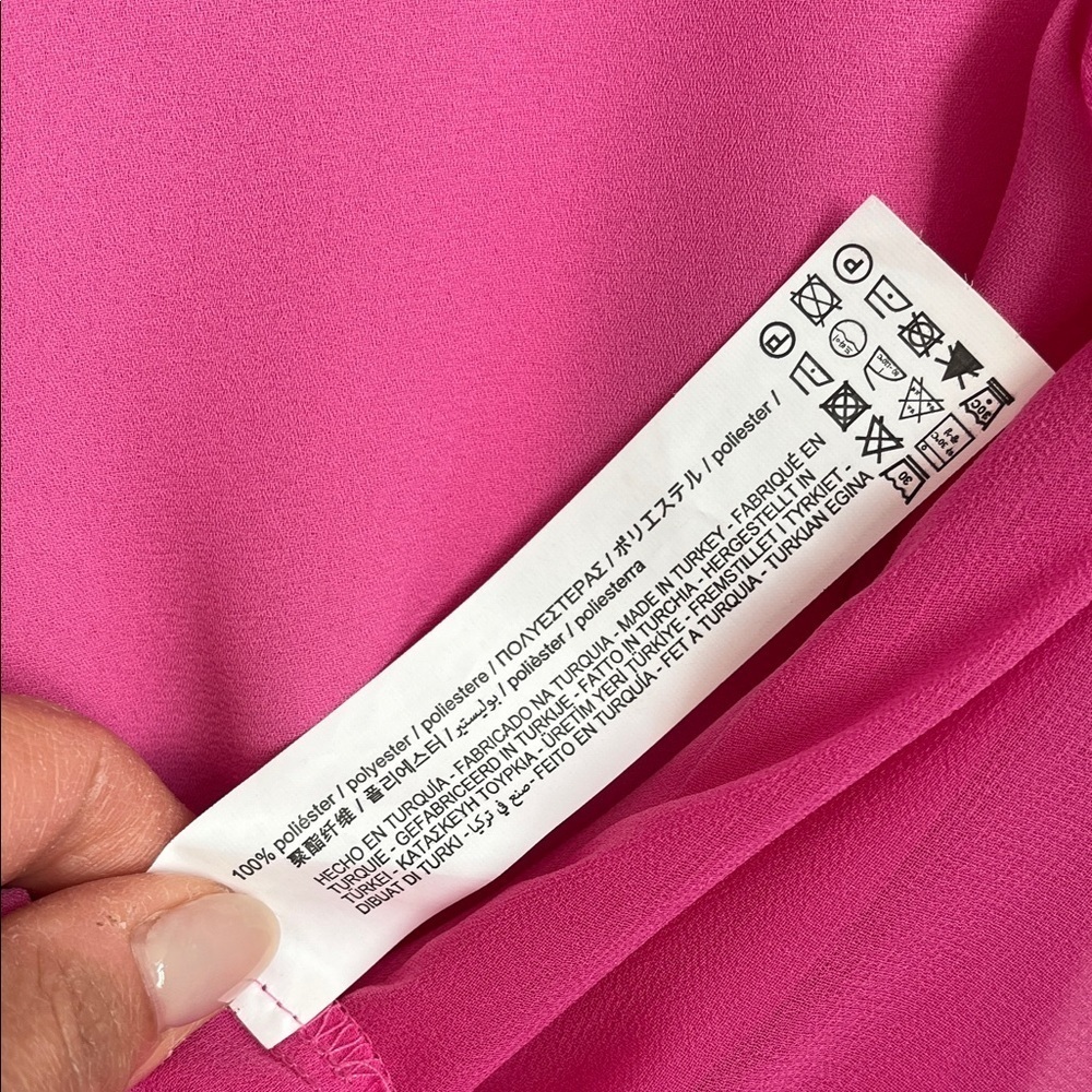 ZARA Fuchsia Ruffle Sleeve Blouse Mandarin Collar Pearl Buttons, Size M - Picture 10 of 11